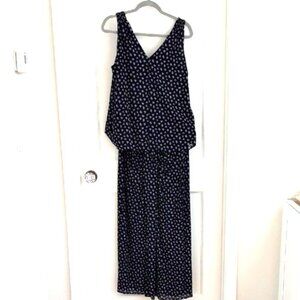 CAbi Island Tank #5916 & Midi Skirt #5887 Set Navy Lilac Floral Mesh Knit EUC M